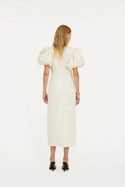 Jacquard Midi Puffy Dress White