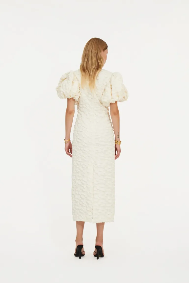 Jacquard Midi Puffy Dress White