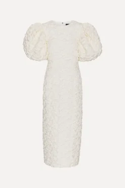 Jacquard Midi Puffy Dress White