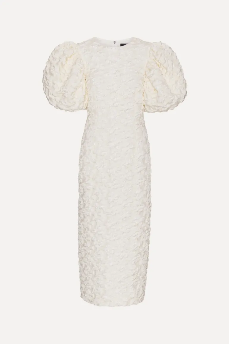 Jacquard Midi Puffy Dress White