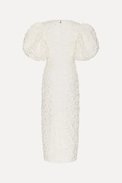 Jacquard Midi Puffy Dress White