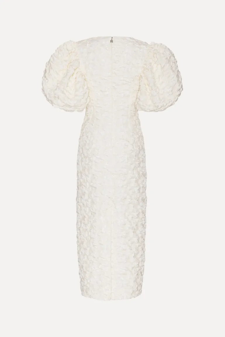 Jacquard Midi Puffy Dress White