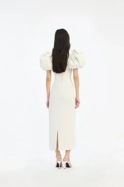 Jacquard Midi Puffy Dress Egret White