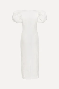 Jacquard Midi Puffy Dress Egret White