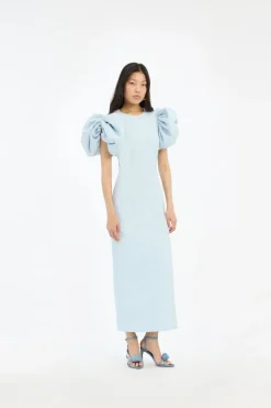 Jacquard Midi Puffy Dress Light Blue