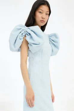 Jacquard Midi Puffy Dress Light Blue