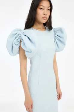 Jacquard Midi Puffy Dress Light Blue