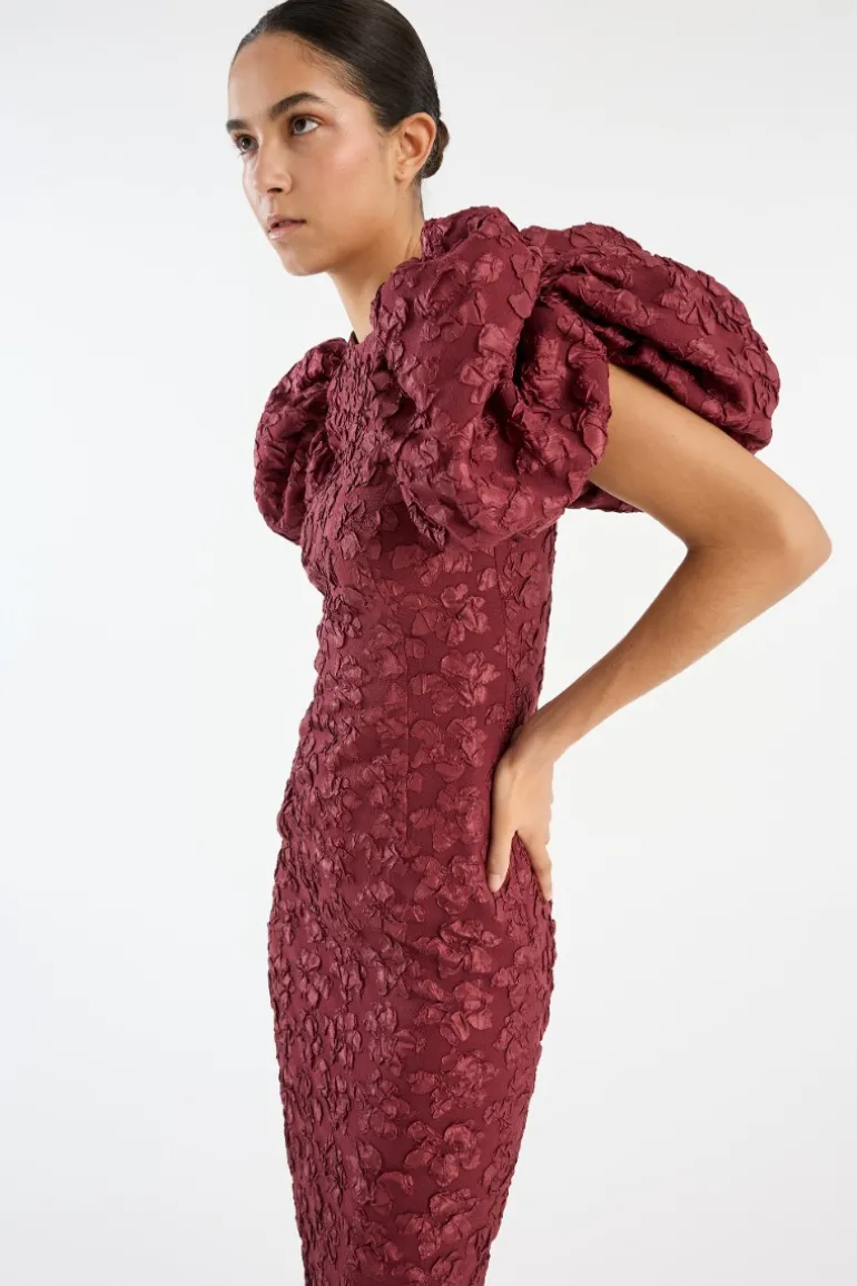 Jacquard Midi Puffy Dress Burgundy