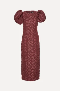 Jacquard Midi Puffy Dress Burgundy