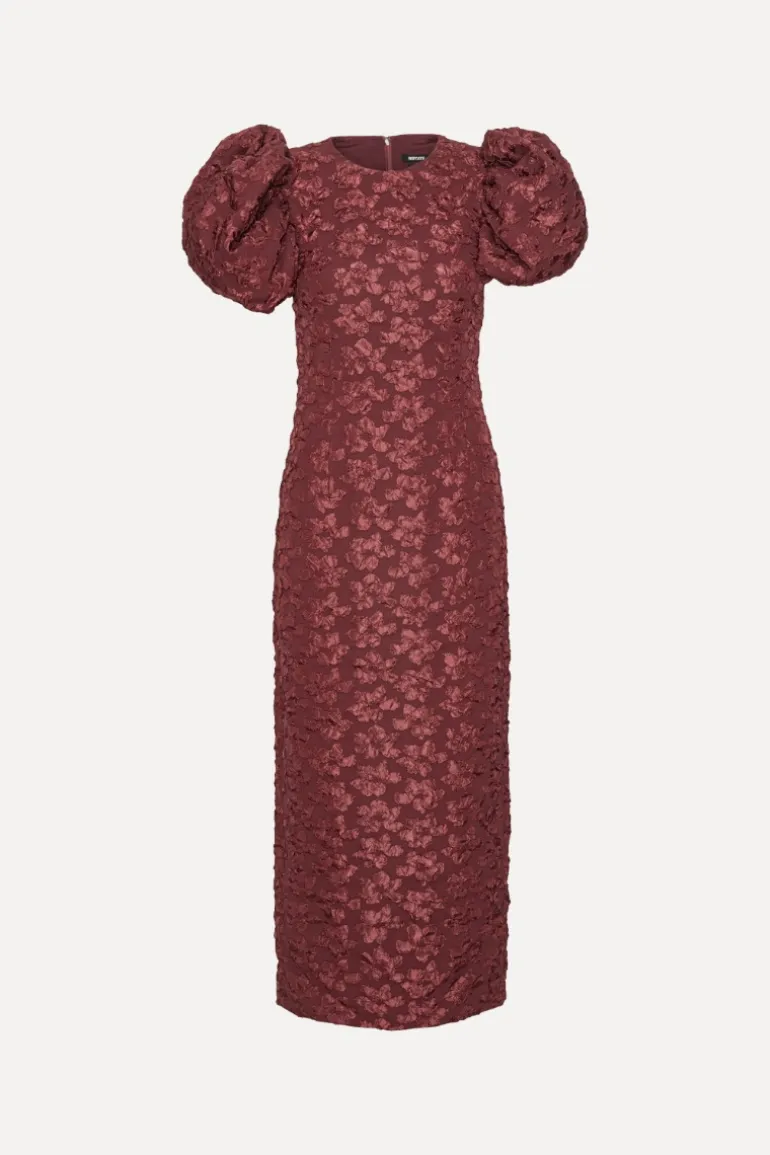 Jacquard Midi Puffy Dress Burgundy