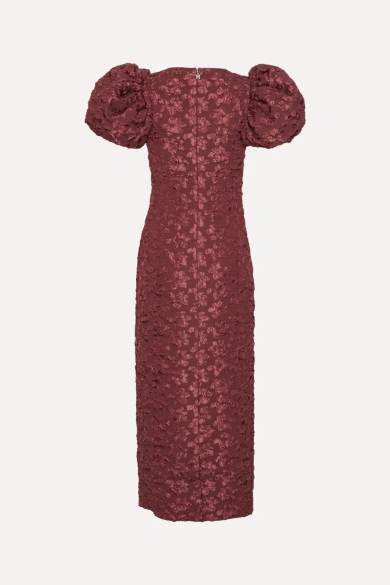 Jacquard Midi Puffy Dress Burgundy