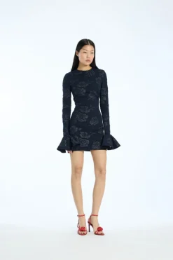 Jacquard Mini Dress Dark Blue