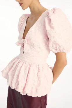 Jacquard Puff Sleeve Top Light Pink