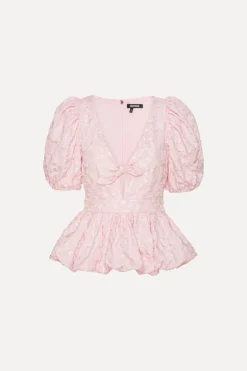 Jacquard Puff Sleeve Top Light Pink