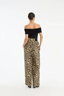 Jacquard Wide Leg Jeans Leopard Print