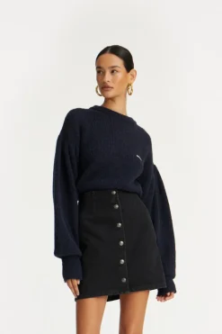 Knit Puff Crewneck Dark Blue
