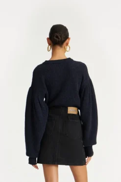 Knit Puff Crewneck Dark Blue