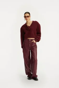 Knit Puffsleeve Cardigan Bordeaux