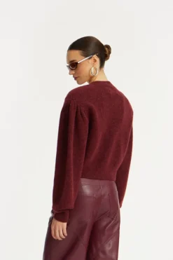 Knit Puffsleeve Cardigan Bordeaux