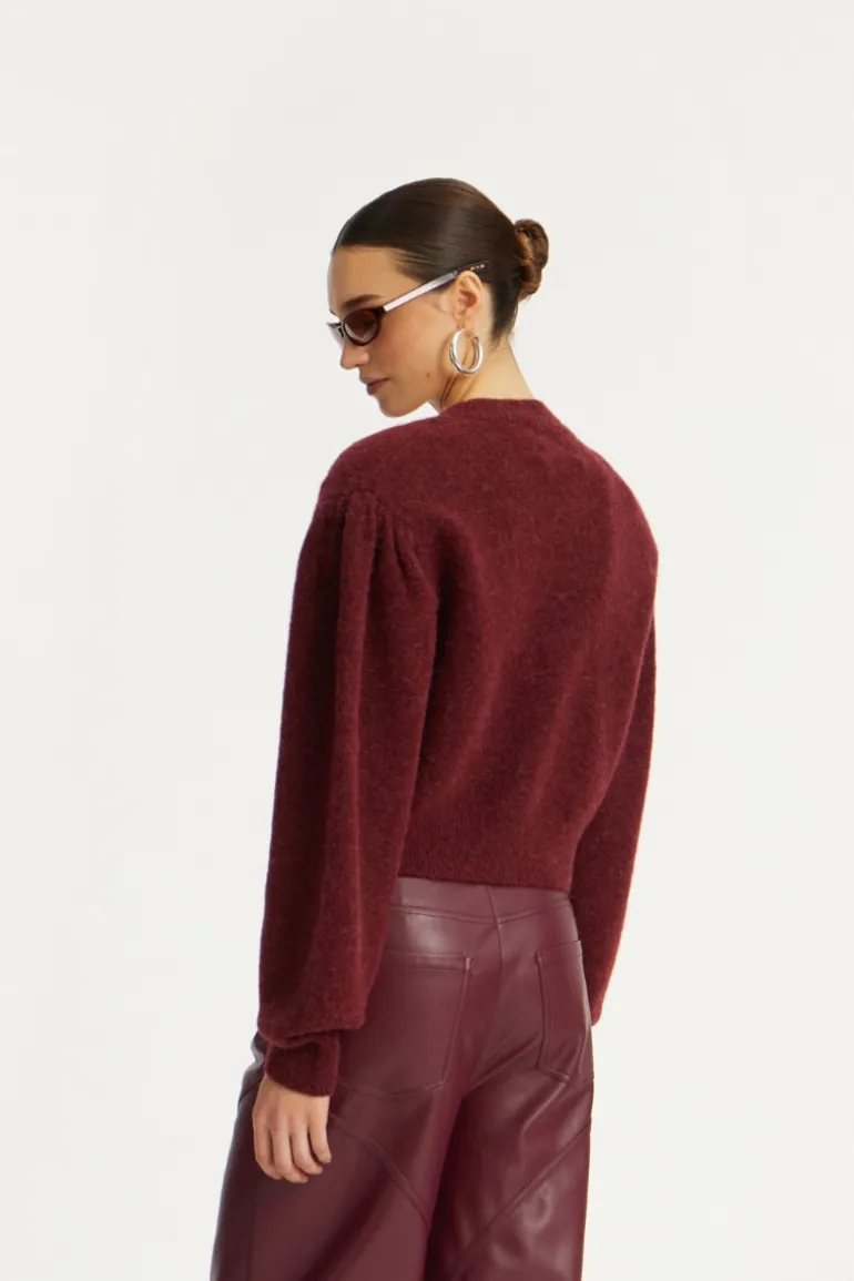 Knit Puffsleeve Cardigan Bordeaux