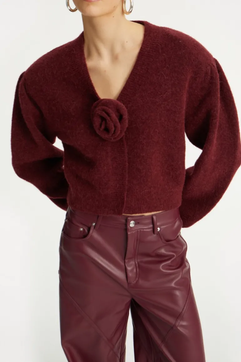 Knit Puffsleeve Cardigan Bordeaux