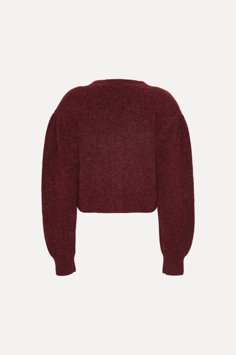 Knit Puffsleeve Cardigan Bordeaux