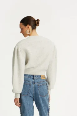 Knit Puffsleeve Cardigan Light Grey