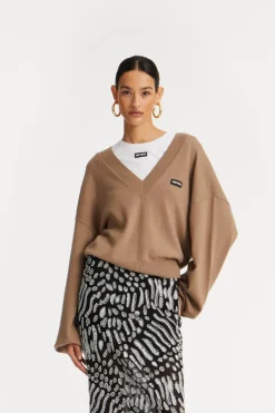 Knit V-neck Sweater Brown