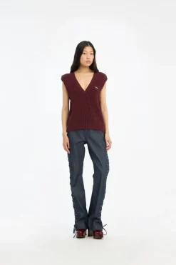 Knit V-neck Vest Burgundy
