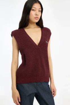 Knit V-neck Vest Burgundy