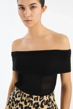 Knitted Off-shoulder Top Black