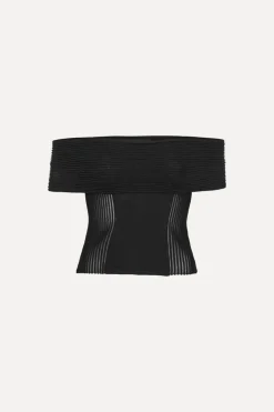 Knitted Off-shoulder Top Black