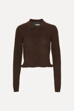 Knitted Polo Cardigan Dark Brown