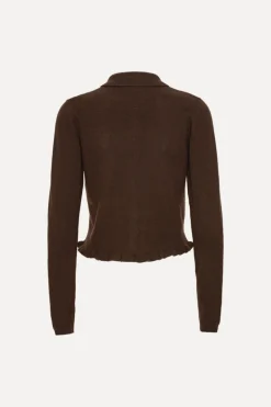 Knitted Polo Cardigan Dark Brown