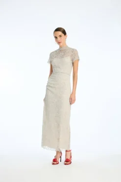 Lace Long Midi Dress Light Grey