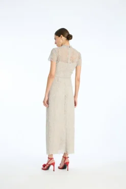 Lace Long Midi Dress Light Grey