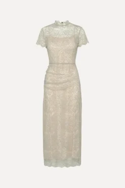 Lace Long Midi Dress Light Grey