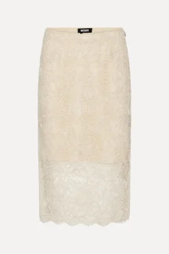 Lace Midi Pencil Skirt Cream