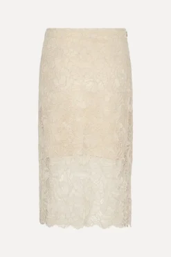 Lace Midi Pencil Skirt Cream