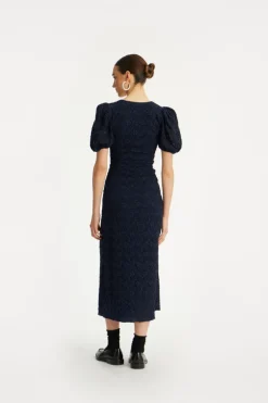 Lace Puff Sleeve Dress Dark Blue