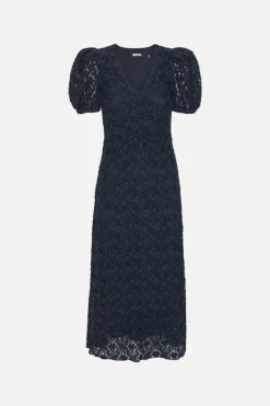 Lace Puff Sleeve Dress Dark Blue