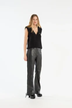 Laced Leather Pants Black
