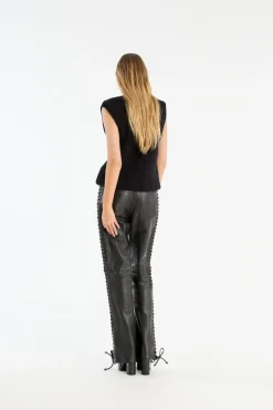 Laced Leather Pants Black