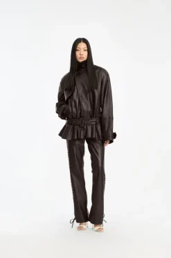 Laced Leather Pants Dark Brown