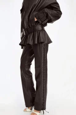 Laced Leather Pants Dark Brown