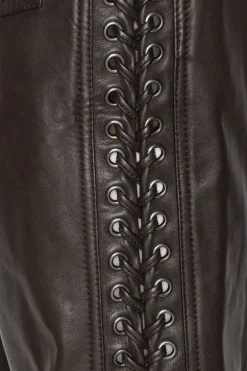 Laced Leather Pants Dark Brown
