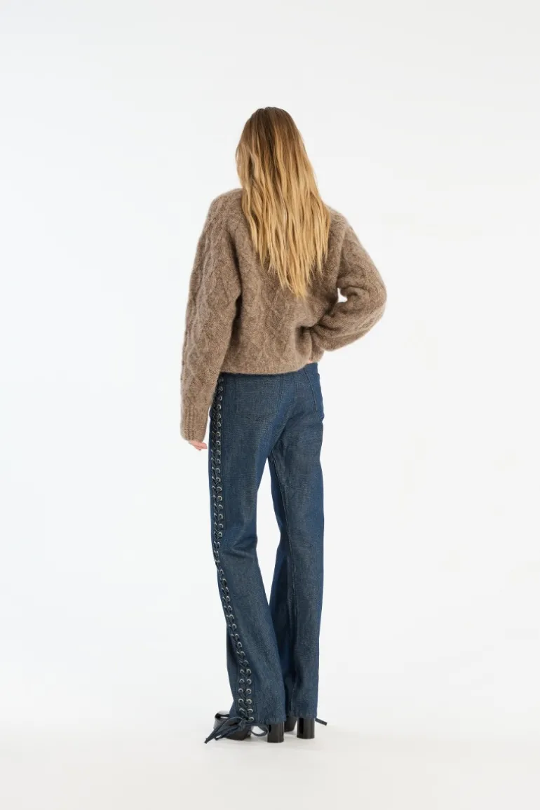 Laced Straight Leg Jeans Dark Blue