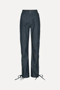 Laced Straight Leg Jeans Dark Blue