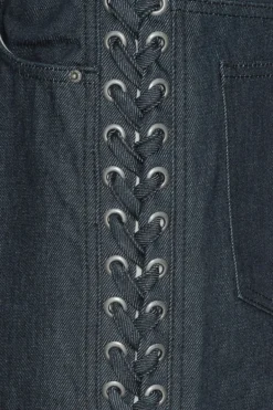 Laced Straight Leg Jeans Dark Blue