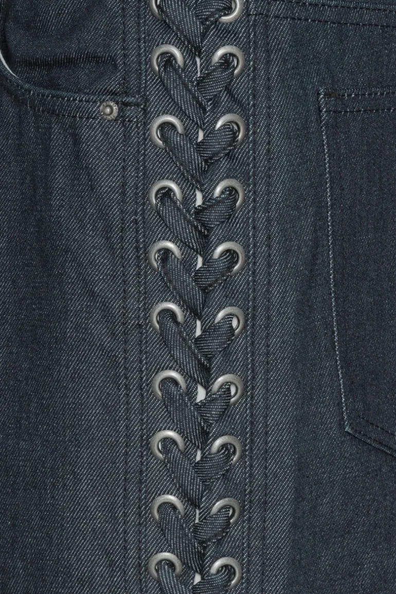 Laced Straight Leg Jeans Dark Blue